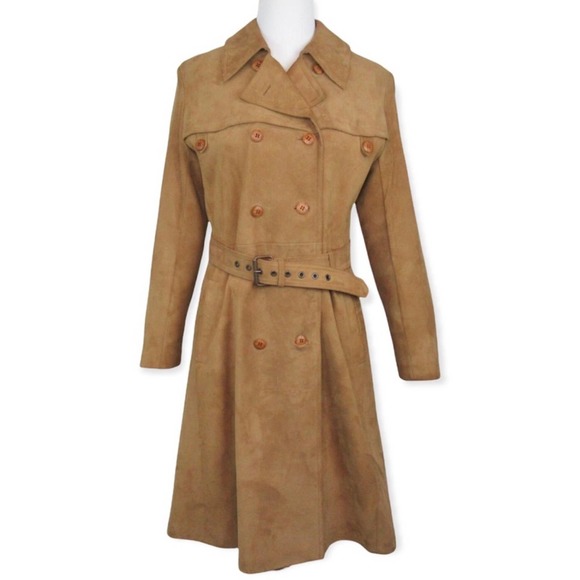 VINTAGE Suede Tan Leathers Trench Coat Swedish x Roetan x Vaca  40 US 10 - Picture 1 of 14